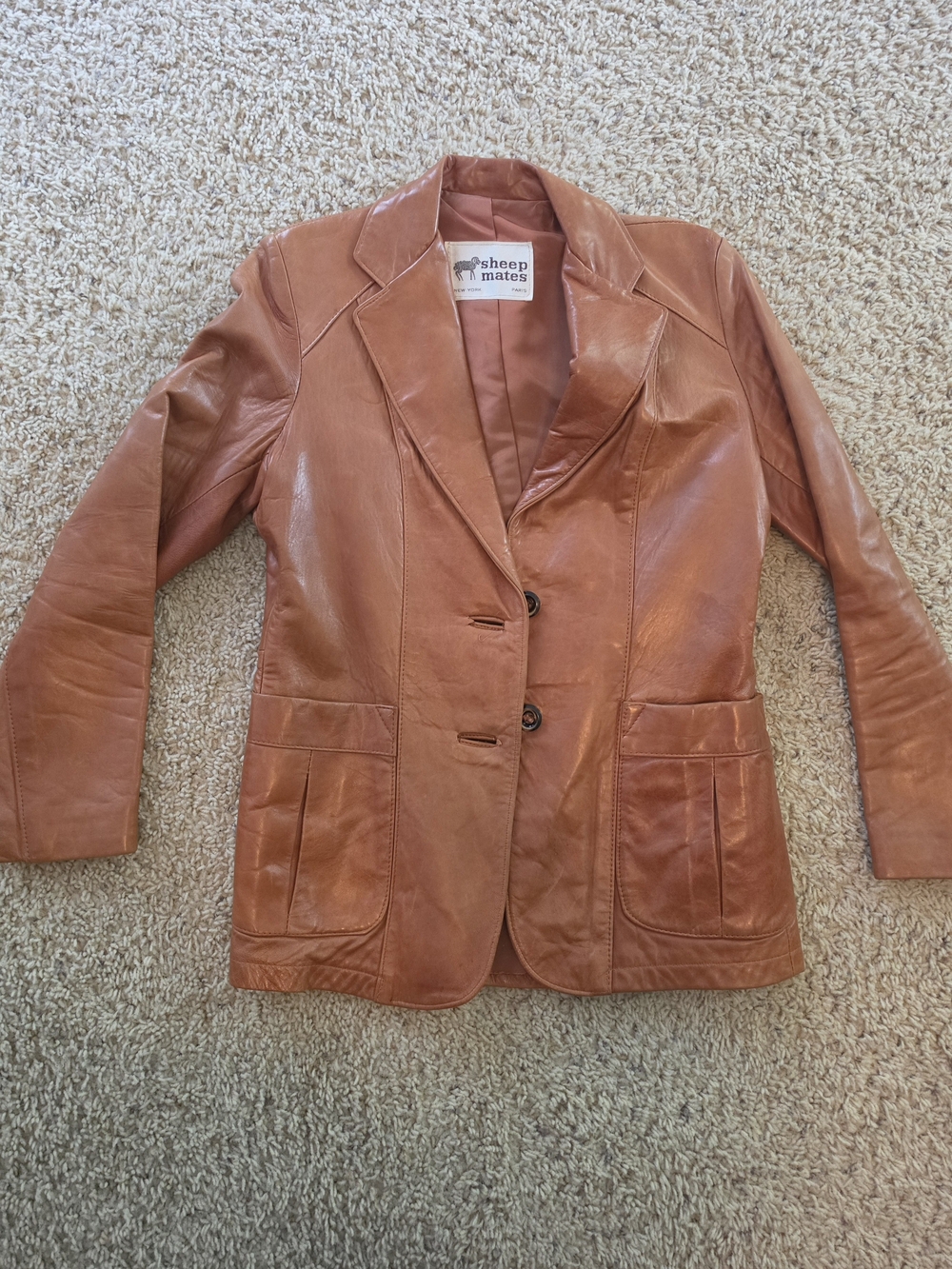 Retro Women's Sheep Mates Cognac / Brown Leather Blazer Vintage
